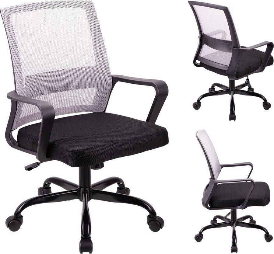 Merklose Verstelbare hoofdsteun bureaustoel Ergonomische Mesh Swivel stoel bureaustoel lumbaalsteun Hoogte verstelbaar 360 ° Swivel Rocking functie Mesh rugleuning stoel geschikt voor thuiskantoor