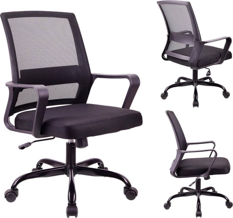 Merklose Verstelbare hoofdsteun bureaustoel Ergonomische Mesh Swivel stoel bureaustoel lumbaalsteun Hoogte verstelbaar 360 ° Swivel Rocking functie Mesh rugleuning stoel geschikt voor thuiskantoor