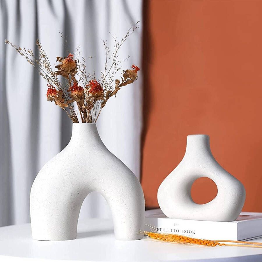 Merklose Witte keramische vaas set van 2 voor moderne boho Nordic minimalisme stijl decoratie perfecte bloemenvazen voor woonkamer bruiloft diner tafel feest kantoor en slaapkamer