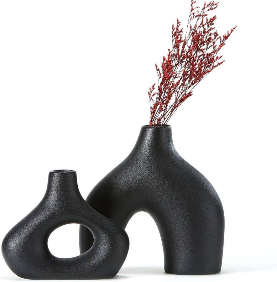 Merklose Zwarte vaas keramische vaas decoratie vaas voor woondecoratie woonkamer huis kantoor tafelopzetstuk tafel en bruiloft