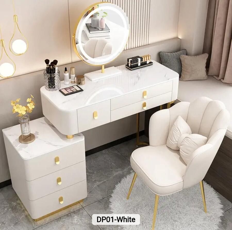 'merkloss Make up tafel-kaptafel-kaptafel met spiegel en verlichting- kaptafel kruk Wit- Met Led Spiegel