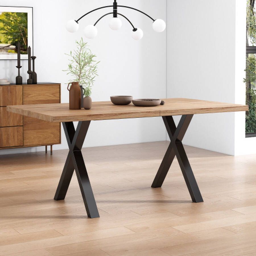 Merlooks Afmeting L140*B80*H76cm Eettafel gekruist beenontwerp rechthoekige eettafel salontafel moderne eenvoudige smeedijzeren eettafel