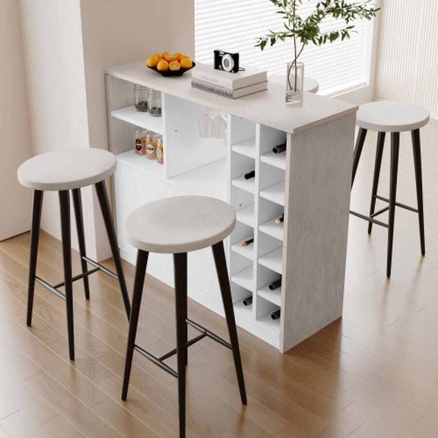 Merlooks Bartafel in industriële stijl multifunctionele bartafel retro bartafel grijs（Stoel niet inbegrepen）