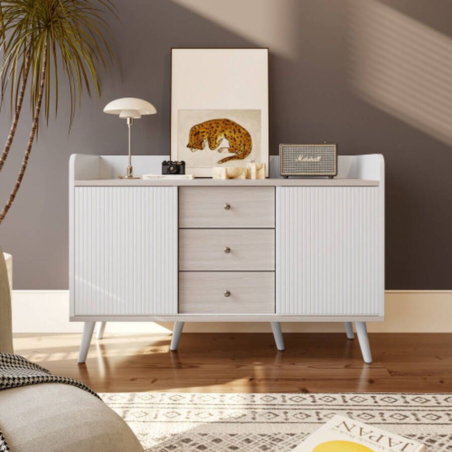 Merlooks Dressoir met drie lades prachtige nerven. Dressoir voor slaapkamer en woonkamer Modern dressoir in houtkleur met opbergplanken. H80 L117 5 D40 cm