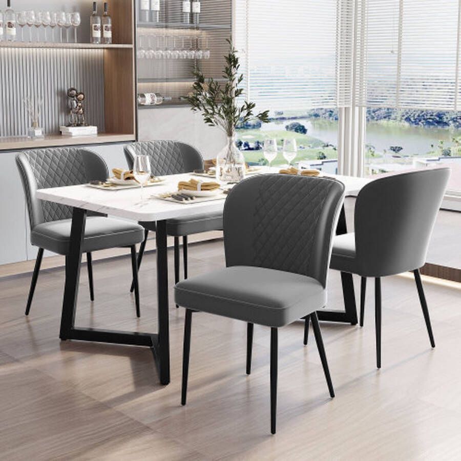 Merlooks Eetkamerstoel (4 stuks) donkergrijs gestoffeerde stoel design stoel met rugleuning zitting van fluweel frame van metaal