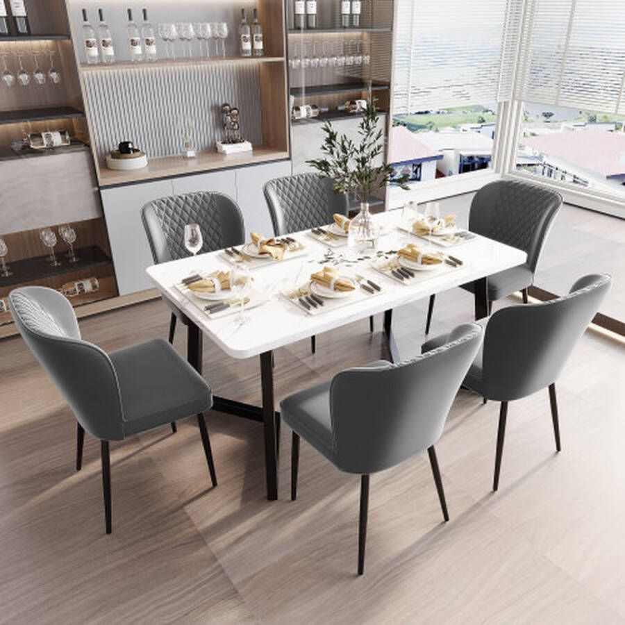 Merlooks Eetkamerstoel (6 stuks) donkergrijs gestoffeerde stoel design stoel met rugleuning zitting van fluweel frame van metaal
