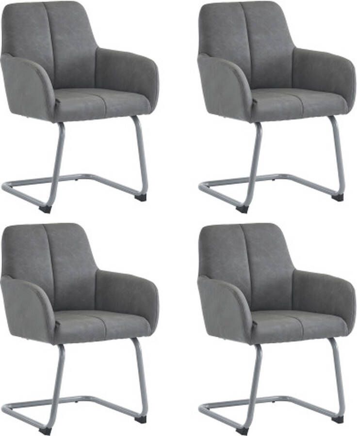 Merlooks Eetkamerstoel set van 4 fauteuils moderne minimalistische vrijetijdsstoel woonkamer slaapkamer stoel met gebogen stalen poten grijs