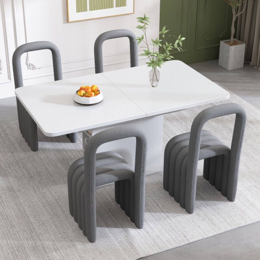 Merlooks Eetkamerstoel set van 4 Sherpa stof familie eetkamerstoel modern minimalistisch design woonkamer slaapkamer stoel make-up stoel met rugleuning grijs