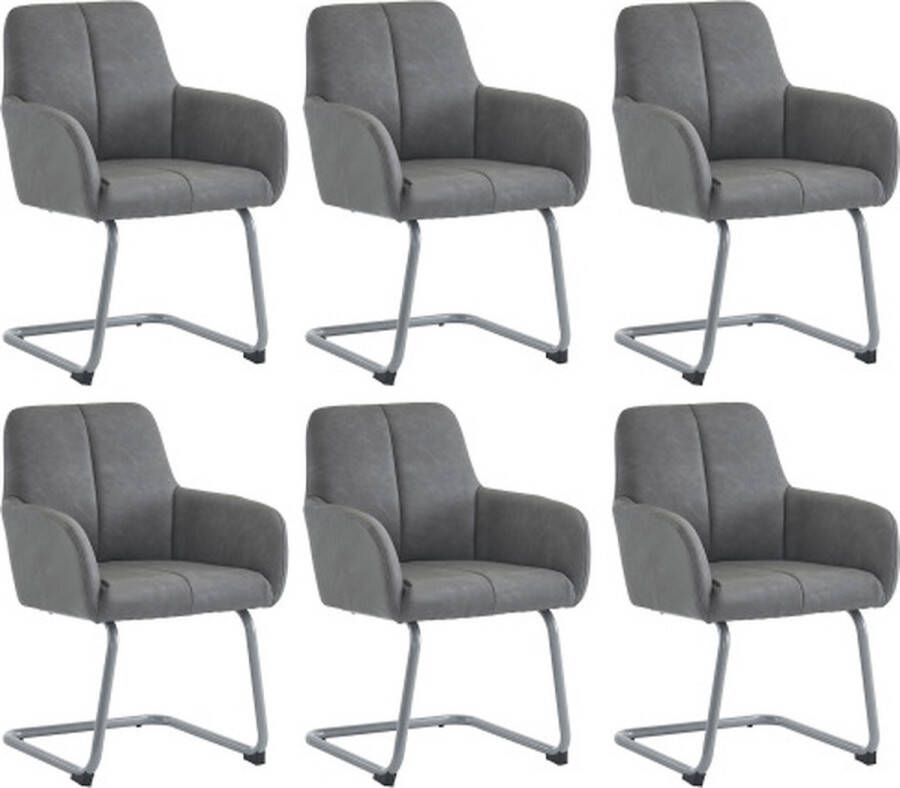 Merlooks Eetkamerstoel set van 6 fauteuils moderne minimalistische vrijetijdsstoel woonkamer slaapkamer stoel met gebogen stalen poten grijs