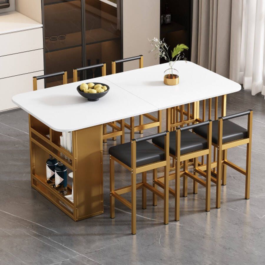 Merlooks Eetset (set met eettafel 6 stoelen) keukentafelset met stalen frame eetkamertafel moderne eettafel rechthoekige eettafel eetkamerstoelen