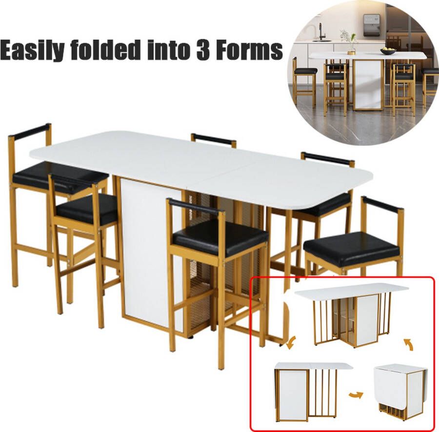 Merlooks Eetset (set met eettafel 6 stoelen) opklapbare eettafel uitbreidbare eettafel multifunctionele uitschuifbare eettafel eetkamerstoelen