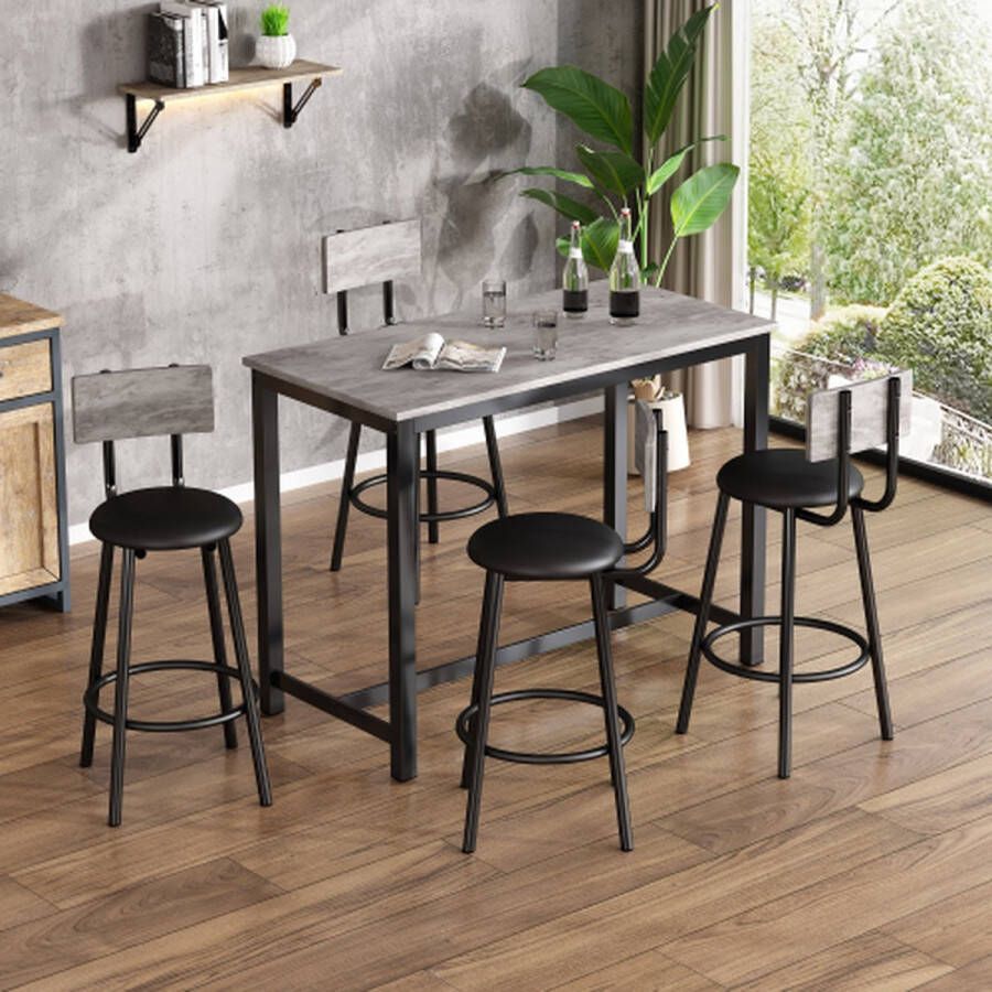 Merlooks Eettafel en stoelenset bartafel en stoelenset 1 tafel en 4 stoelen loungestoel met vier metalen poten rechthoekige eettafel grijs + zwart