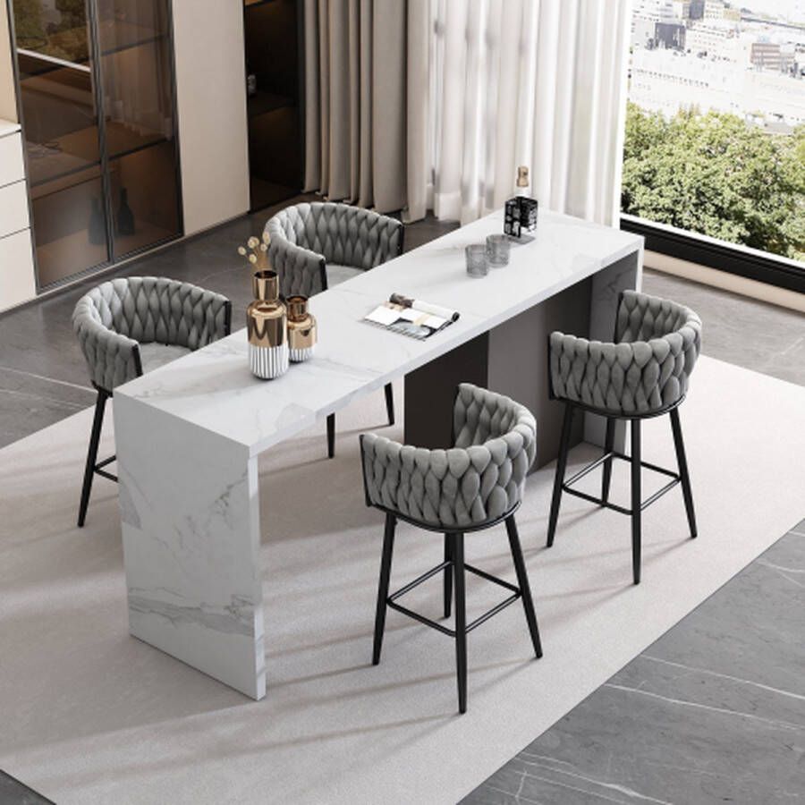 Merlooks Fluwelen Eetkamerstoelen 4-delige Set Luxe Woonkamer met Vier Metalen Poten Grijs