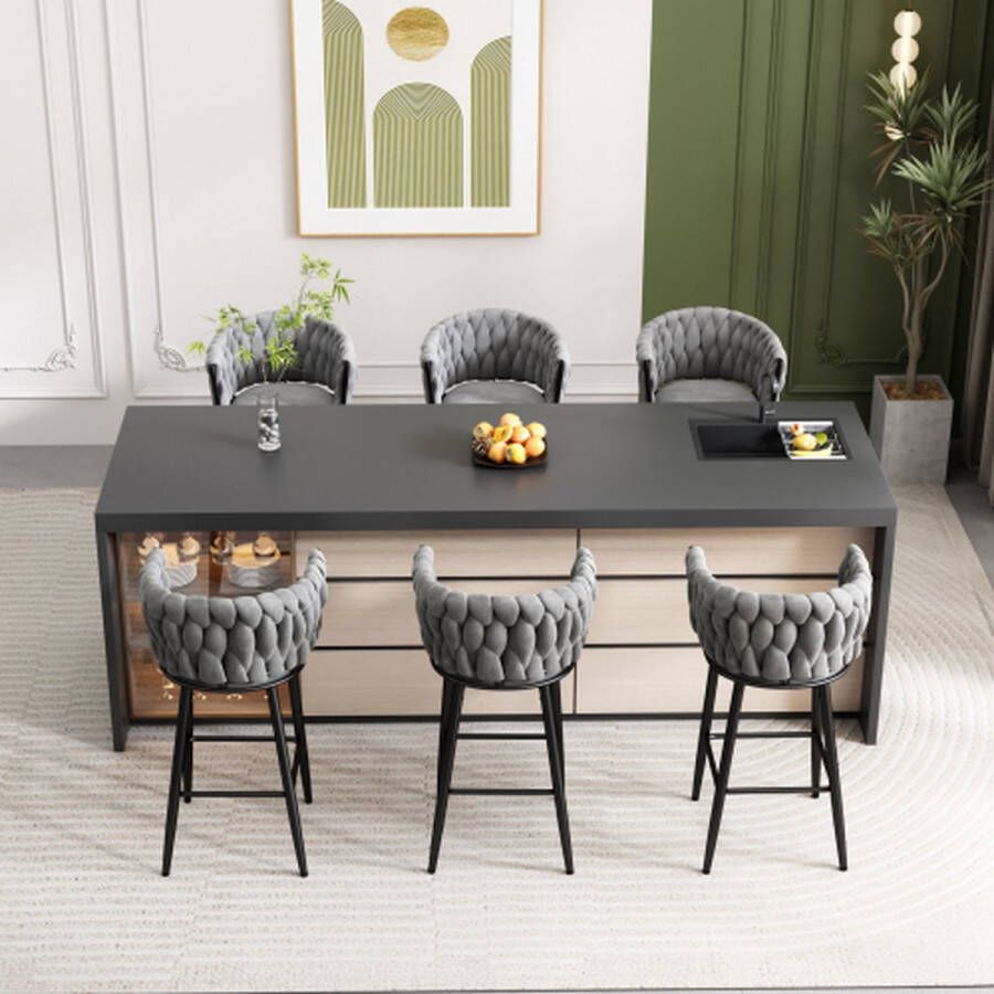 Merlooks Fluwelen Eetkamerstoelen 6-delige Set Luxe Woonkamer met Vier Metalen Poten Grijs