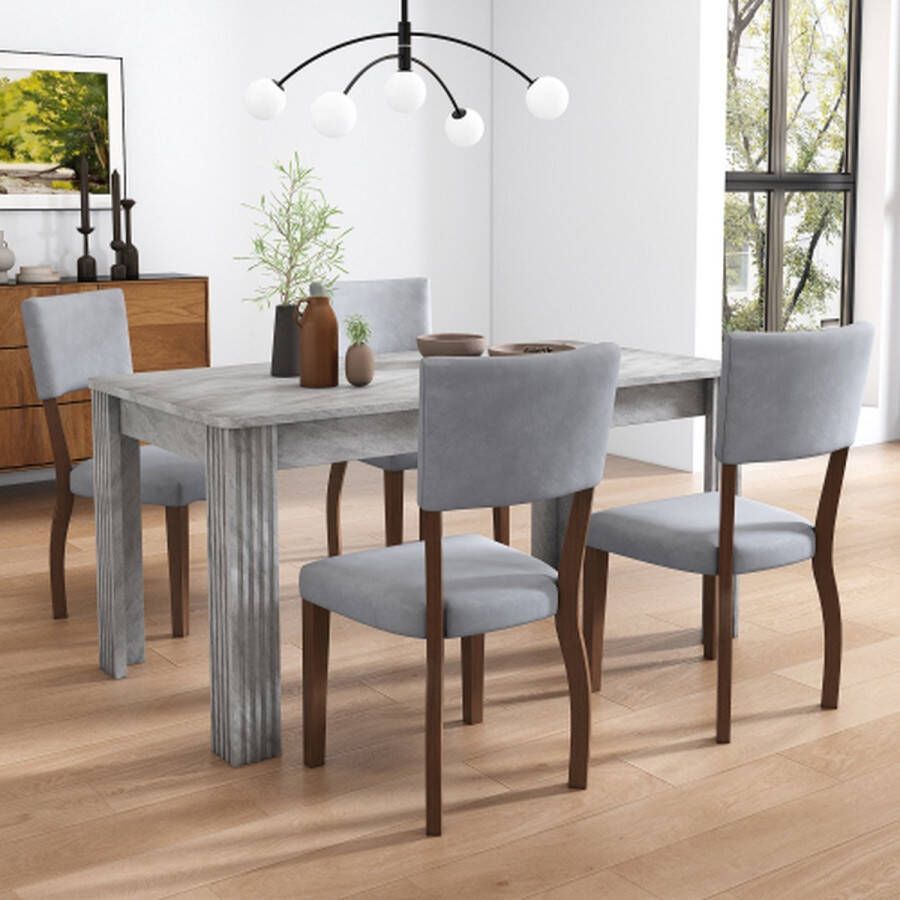 Merlooks Fluwelen eetkamerstoelen set van 4 (zonder eettafel) familie eetkamerstoelen stoelen moderne minimalistische woonkamer- en slaapkamerstoelen vier rubberen houten poten grijs
