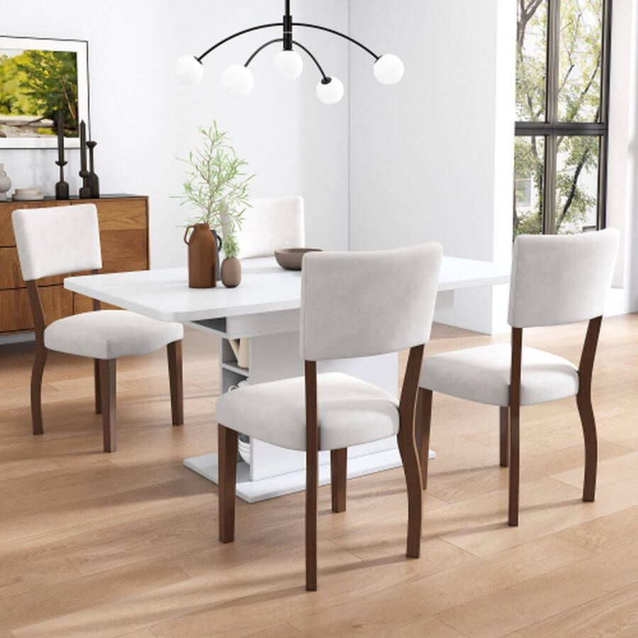 Merlooks Fluwelen eetkamerstoelen set van 4 (zonder eettafel) familie eetkamerstoelen stoelen moderne minimalistische woonkamer- en slaapkamerstoelen vier rubberen houten poten beige