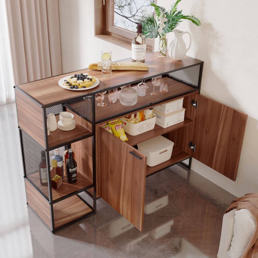 Merlooks Keukenkast ladekast dressoir bartafel eettafel industrieel design 138*93*40cm bruin（Stoel niet inbegrepen）