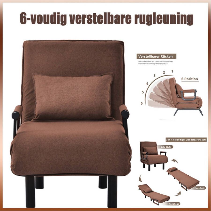 Merlooks (Maatverandering) Converteerbare slaapbank slaapstoel in 6 standen verstelbare rugleuning opvouwbare fauteuil met kussen gewatteerde zitting vrije tijd chaise loungebank voor thuis op kantoor - Foto 2