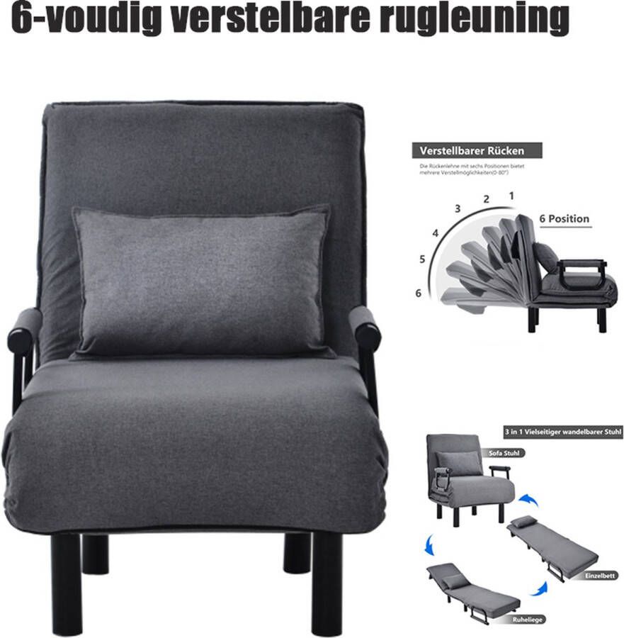 Merlooks (Maatverandering) Converteerbare slaapbank slaapstoel in 6 standen verstelbare rugleuning opvouwbare fauteuil met kussen gewatteerde zitting vrije tijd chaise loungebank voor thuis op kantoor - Foto 2