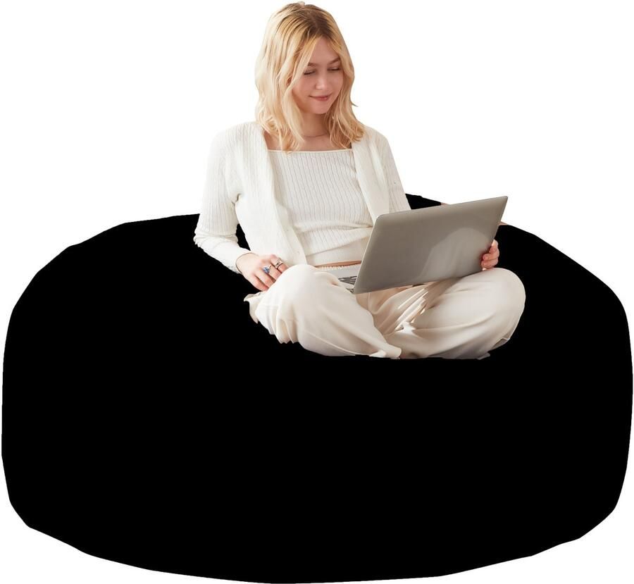 Re-purelife Zitzak 90x90x50 cm – Comfortabele en Stevige Beanbag Stoel voor Volwassenen – Ergonomische Loungestoel Relaxstoel & Poef Onderhoudsvriendelijk & Direct Klaar voor Gebruik – Ideaal voor Woonkamer Slaapkamer & Balkon Zwart