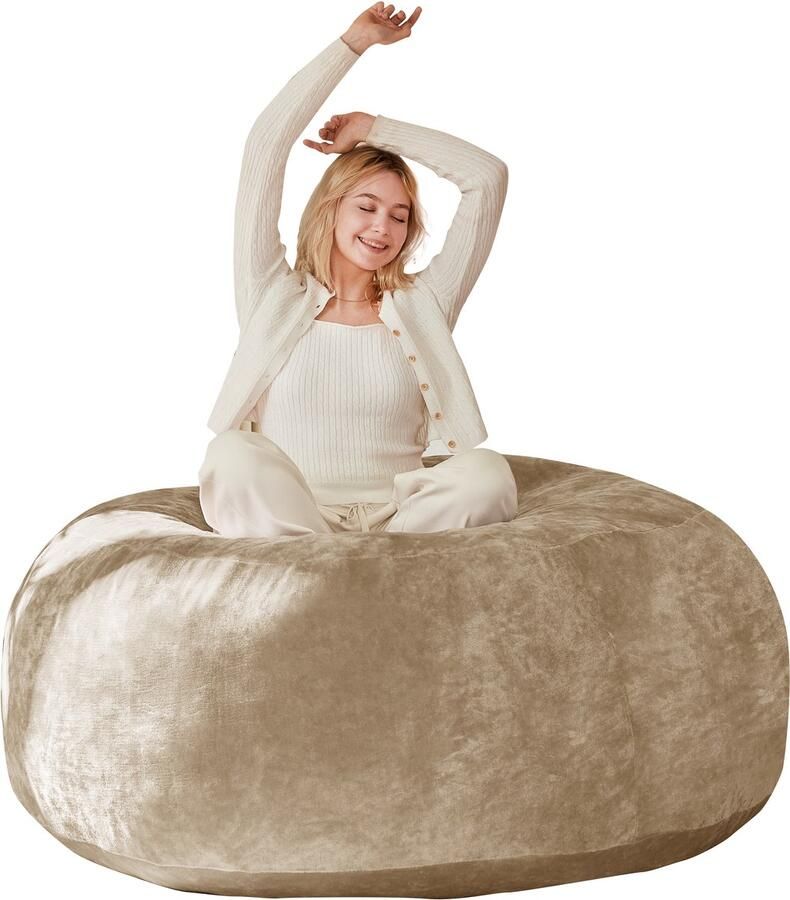 Re-purelife Zitzak 90x90x50 cm – Comfortabele en Stevige Beanbag Stoel voor Volwassenen – Ergonomische Loungestoel Relaxstoel & Poef Onderhoudsvriendelijk & Direct Klaar voor Gebruik – Ideaal voor Woonkamer Slaapkamer & Balkon Abrikooskleur