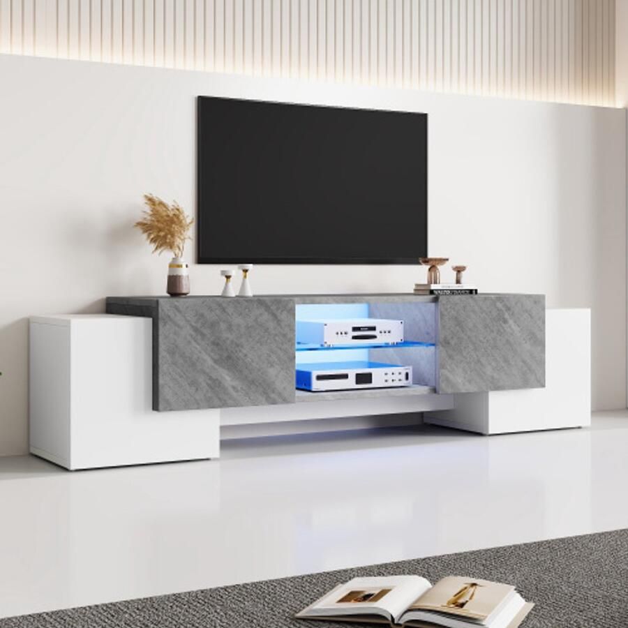 Merlooks 180 * 40 * 46 5cm eenvoudig wit en grijs TV meubel met Bluetooth LED lowboard TV meubel geschikt voor woonkamer TV kasten met 60 65 70 inch TV's