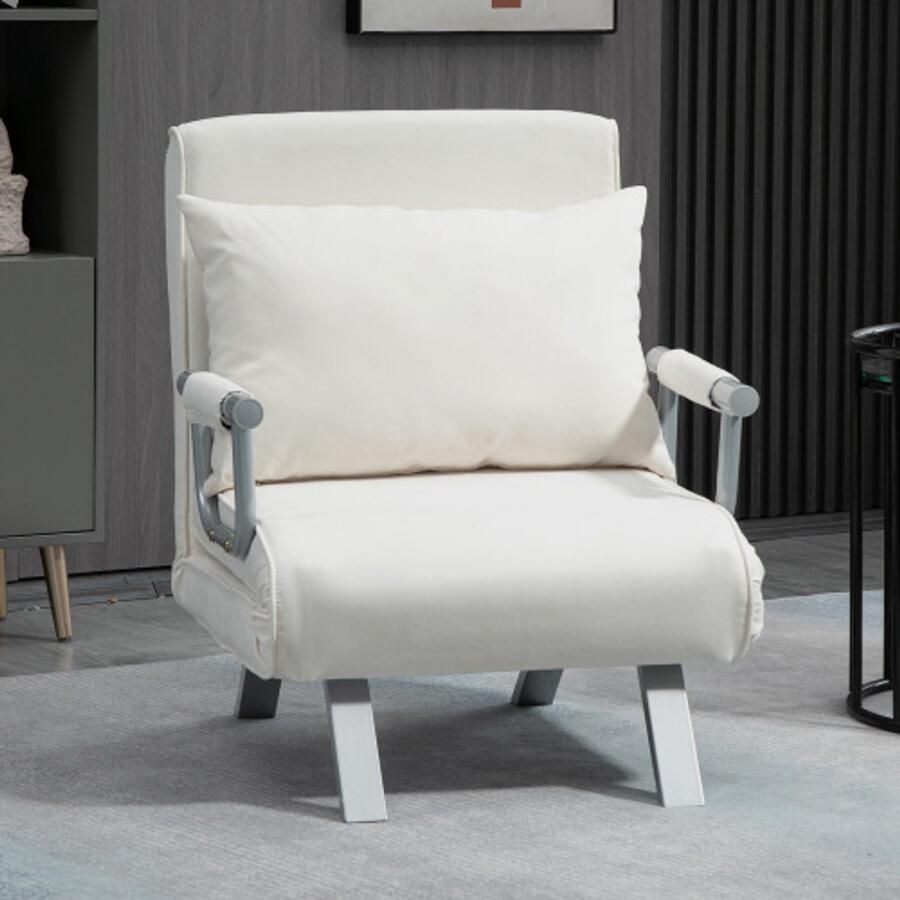 Merax Fauteuil Slaapbank Uitklapbare 1 persoons Bed of Slaapstoel Zetelbed Zeer comfortabel Vouwbed style 2 Beige