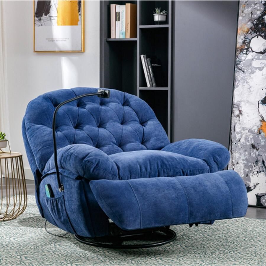 Merlooks 360° draaistoel stoffen massagestoel fauteuil met verwarmde telefoonhouder verstelbare fauteuil met gevoerde armleuningen en rugleuning zachte woonkamerstoel thuisbioscooploungestoel