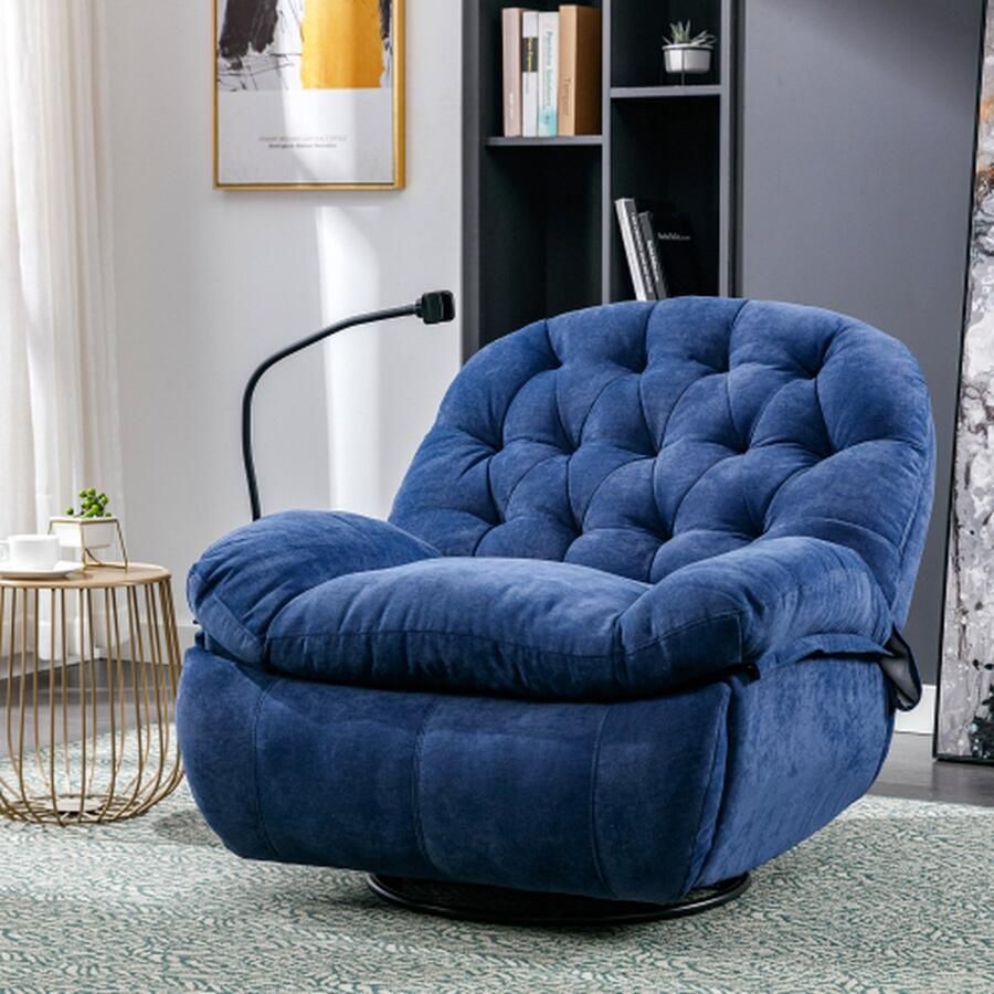 Merlooks 360°Draaistoel Stoffen Massagestoel Relaxstoel met Verwarmde Mobiele Telefoonhouder Relaxstoel met Gevoerde Armleuningen en Rugleuning Zachte Woonkamerstoel Home Cinema Lounge Stoel