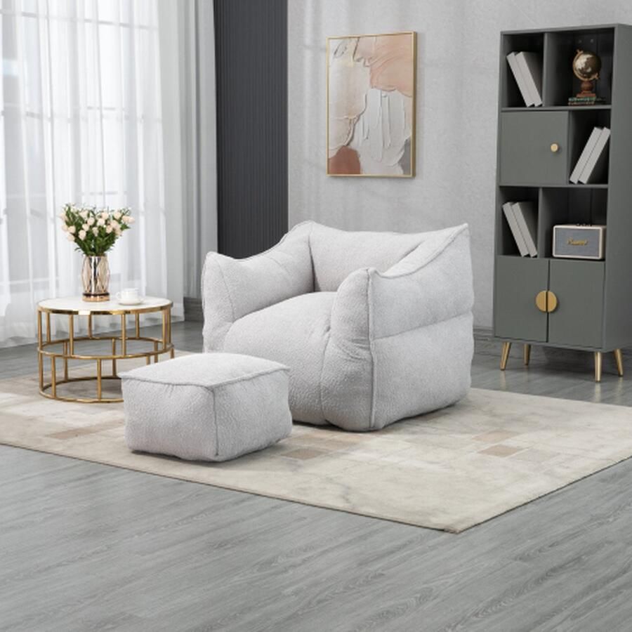 Merlooks Comfortabele Boucle Zitzak voor Volwassenen en Kinderen Indoor Superzachte Luie Bank met Geheugensponsvulling Moderne Speciale Zitzak met Armleuningen Geschikt voor Woonkamer en Slaapkamer Grijs