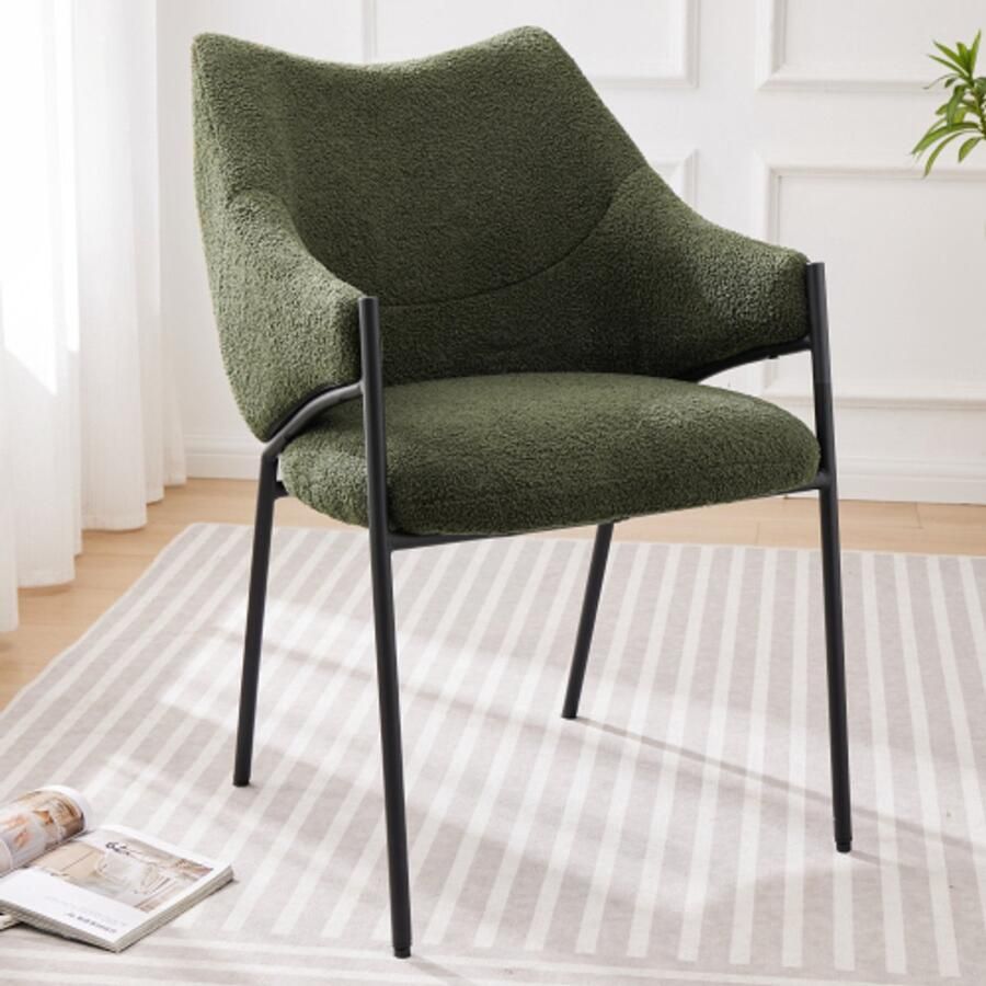 Merlooks Eetkamerstoelen (1 stuk) loungestoel bankstoel fauteuil met armleuningen lamspluche stof verdikt zitkussen groen