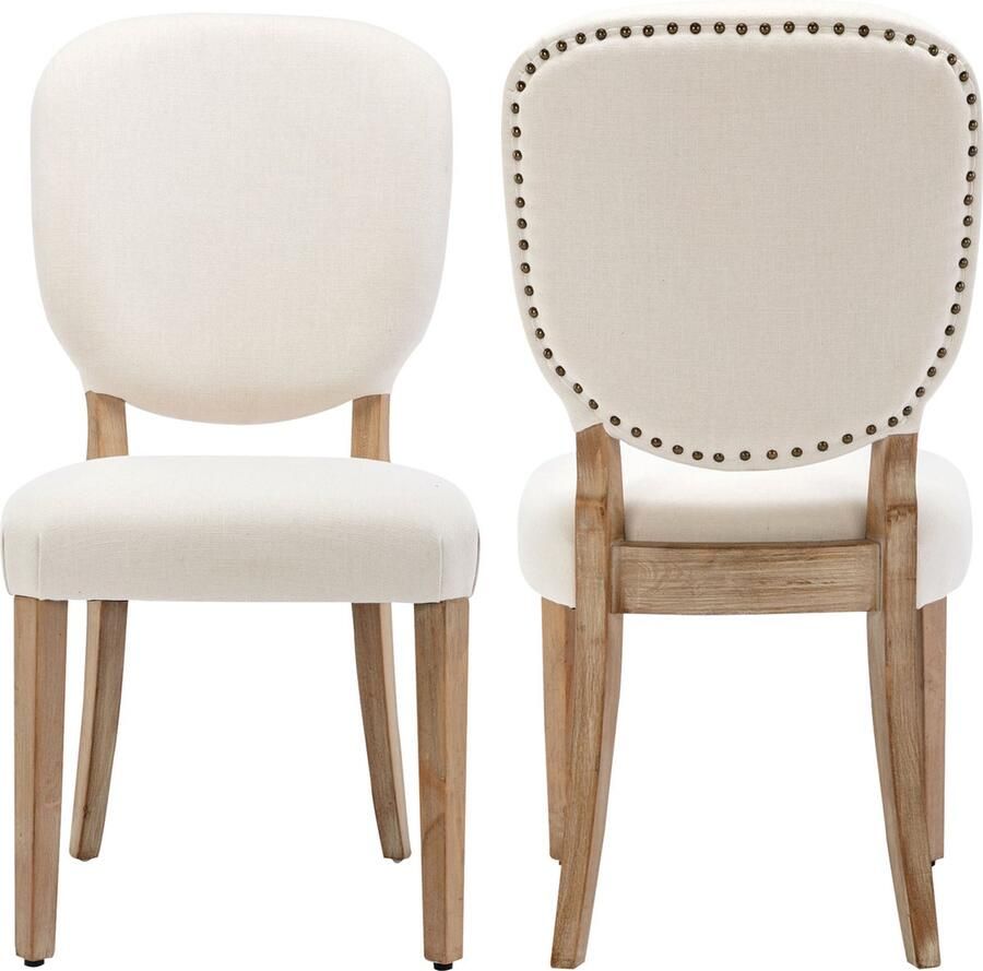 Merlooks Eetkamerstoelen set van 2 gestoffeerde stoelen bekleed met koperen spijkerversiering stoelleuning vintage eetkamerstoel poten van massief hout verstelbare zitpoten voor linnen stoelen