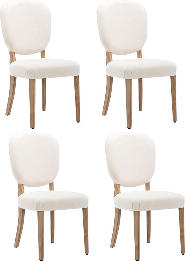 Merlooks Eetkamerstoelen set van 4 gestoffeerde stoelen bekleed met koperen spijkerversiering rugleuningen vintage eetkamerstoel poten van massief hout verstelbare poten van de voorzit linnen stoelen cr猫me