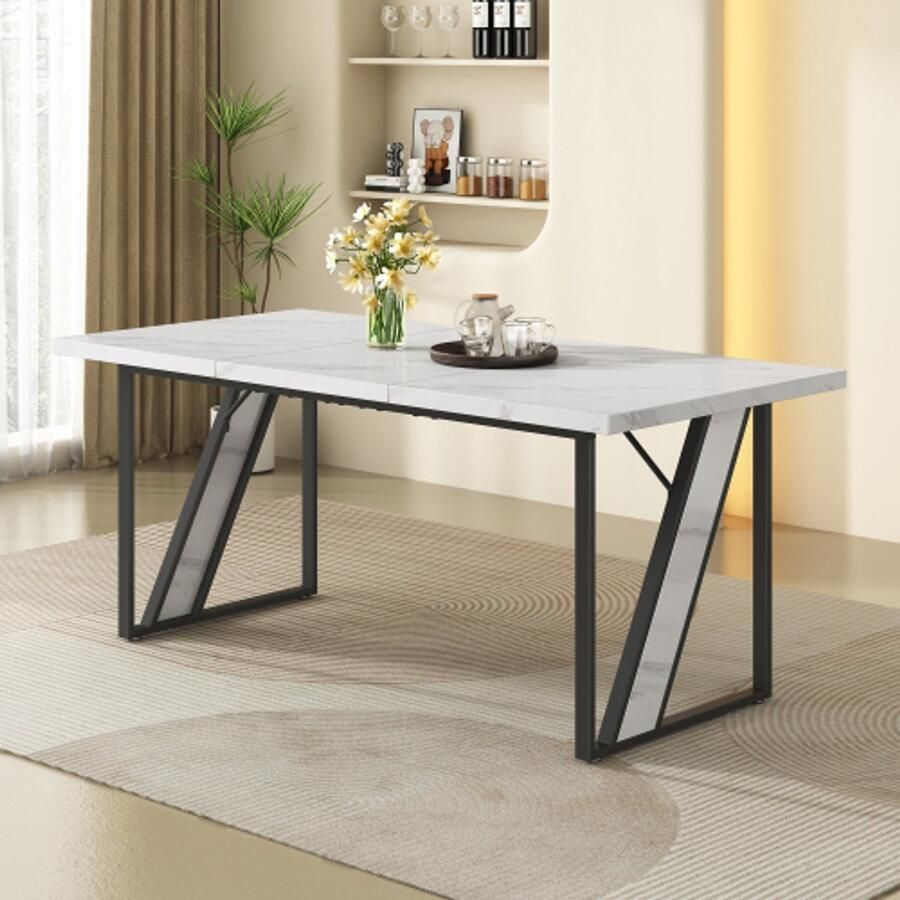 Merlooks Eettafel wit 4 personen 160×80 cm Moderne eettafel marmeren tafel voor eetkamer en keuken