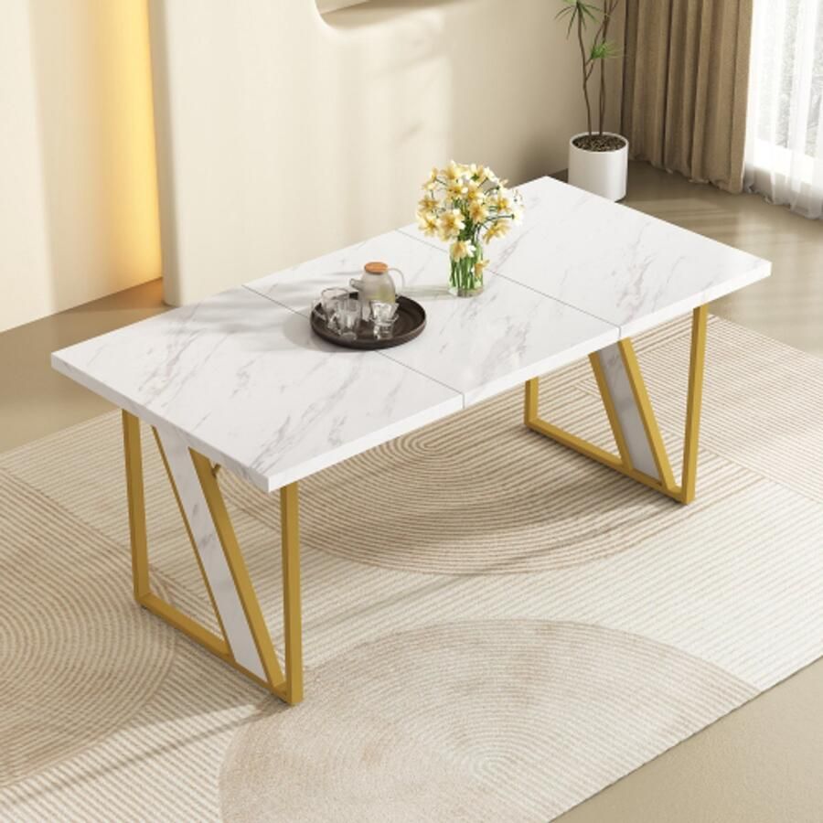 Merlooks Eettafel wit 4 personen 160×80 cm Moderne eettafel marmeren tafel voor eetkamer en keuken