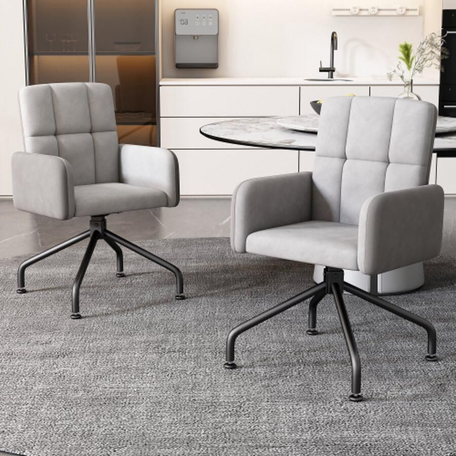 Merlooks Fluwelen eetkamerstoel Kleur bijpassende stoelen 2-delige set Fauteuil Barstoel Woonkamer Slaapkamer Draaistoel Kantoorstoel Vierkante Frame Lounge Chair Grijs