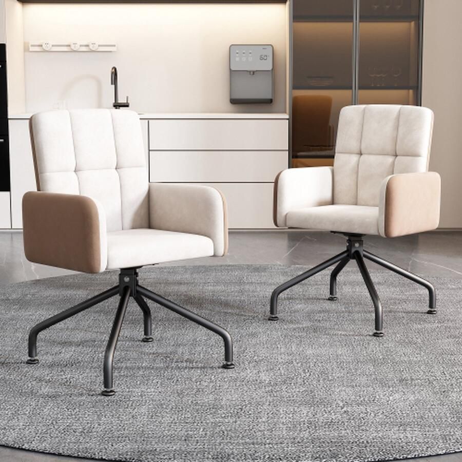 Merlooks Fluwelen eetkamerstoel Kleur bijpassende stoelen 2-delige set Fauteuil Barstoel Woonkamer Slaapkamer Draaistoel Kantoorstoel Vierkante Frame Lounge Chair Beige