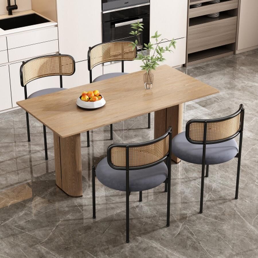 Merlooks Fluwelen eetkamerstoel Set van 4 Modern eenvoudige vrijetijdsstoel met vier metalen steunpoten Rotan vrijetijdsstoel Woonkamer en slaapkamerstoel Grijs