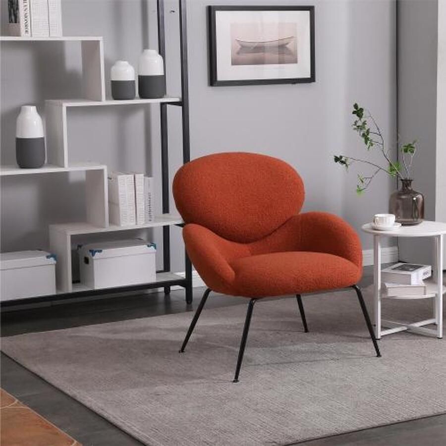 Merlooks Fluwelen Metalen Been Dressing Stoel Zachte Gestoffeerde Stof Karakteristieke Armleuning Moderne Vrije Tijd Stoel Geschikt voor Woonkamer en Slaapkamer Make-up Stoelen 1-delig Oranje