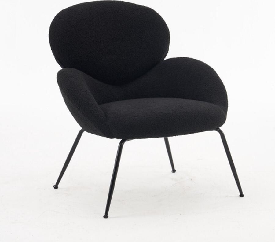 Merlooks Fluwelen Metalen Been Dressing Stoel Zachte Gestoffeerde Stof Karakteristieke Armleuning Moderne Vrije Tijd Stoel Geschikt voor Woonkamer en Slaapkamer Make-up Stoelen 1-delig Zwart