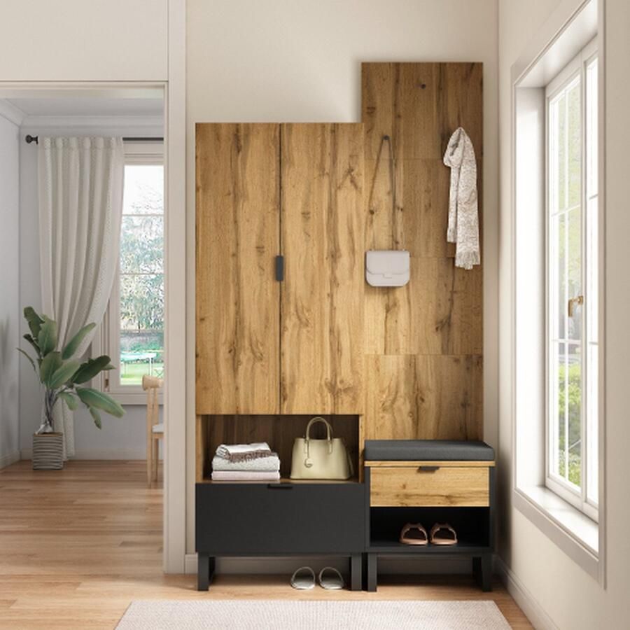 Merax Garderobeset met schoenenbank en kussens Hangende accessoires aan de voorkant Lades en verstelbare planken