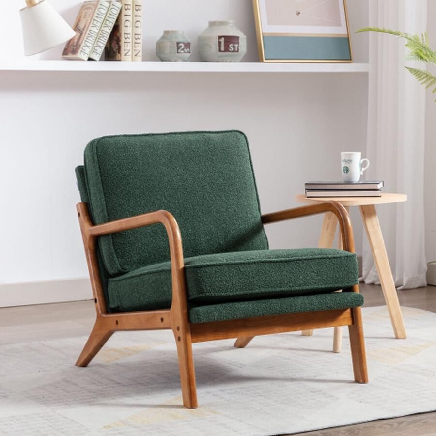 Merlooks Houten Frame Fauteuil Moderne Accent Stoel Lounge Stoel voor Woonkamer Smaragd