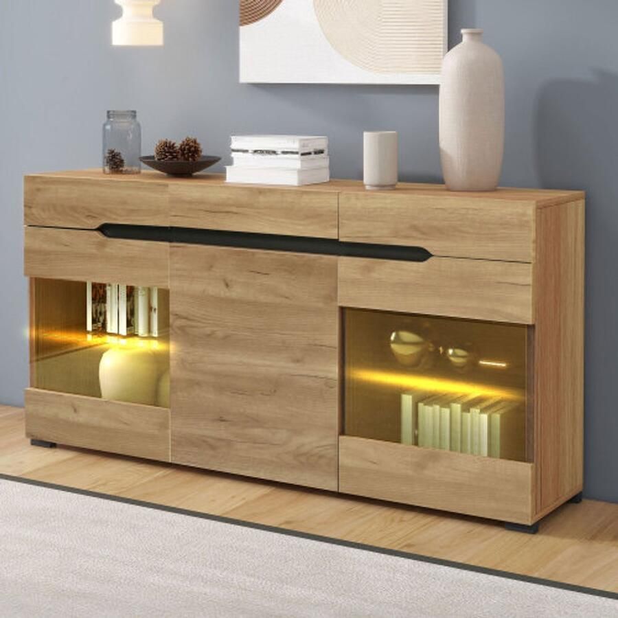 Merlooks LED-dressoir Kast Moderne woonkamer Dressoir Meubels 3 deuren 3 lades Moderne ladekast met veel opbergruimte voor uw woonkamer