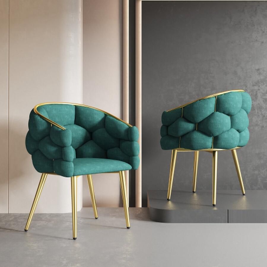 Merlooks Luxe fluwelen stoelen 1 stoel woonkamerstoelen eetkamerstoelen make-up stoelen moderne mode-stijl stoelen vergulde ijzeren poten bubble stoelen donkergroen