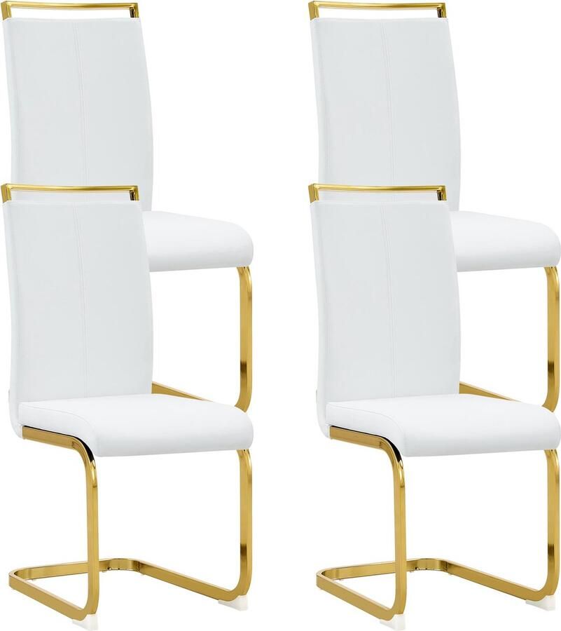 Merlooks Moderne eetkamerstoelen set van 4 goud verchroomd metalen frame eenvoudige en elegante stoel waterdichte stoel rugleuning gemaakt van PU-kunstleer zijstoel met hoge rugleuning wit