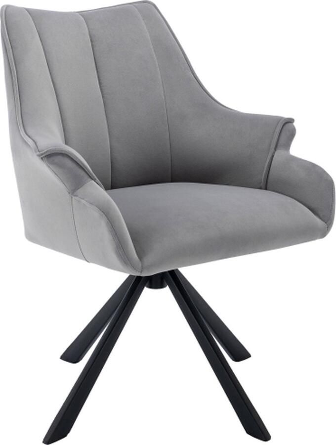 Merlooks Moderne Fluwelen Naadde Eetkamerstoel 1-delig kan 360°roteren met Armleuning Woonkamerstoelen Metalen Benen Fluwelen Zittingen Grijs