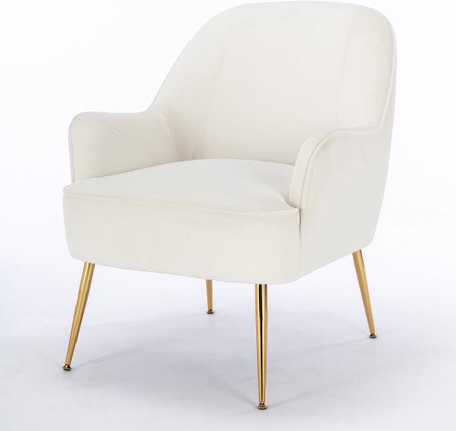 Merlooks Moderne Zachte Fluwelen Stof Ergonomie Accent Stoel Woonkamer Stoel Slaapkamer Stoel Thuis Met Gouden Poten En Verstelbare Poten Voor Binnen Huis Ivoor