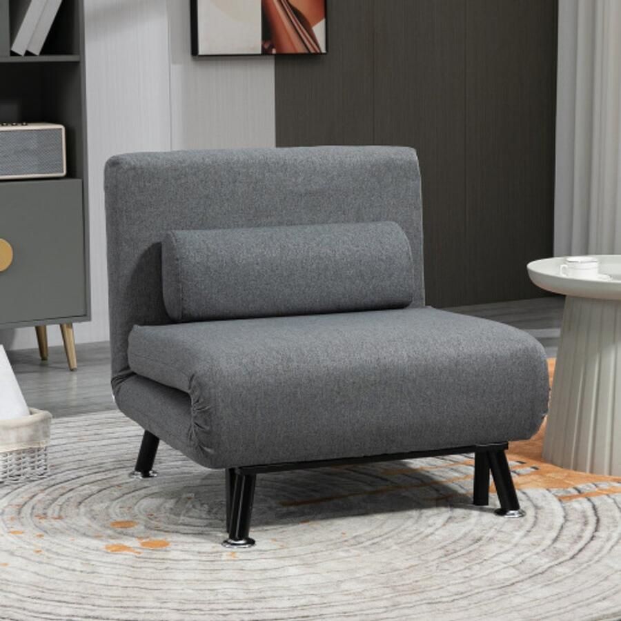 Merlooks Opklapbare fauteuil met bedfunctie verstelbare rugleuning donkergrijs
