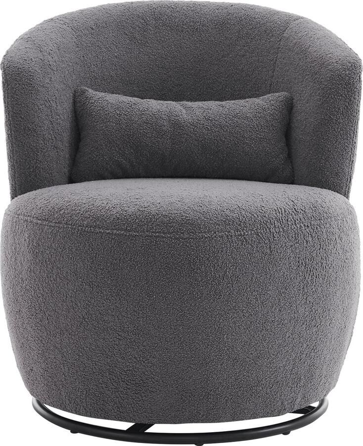 Merlooks Plüschgrauer Teddy-Drehstuhl mit Lendenkissen 100 kg belastbar mit drehbarem Metallfuß