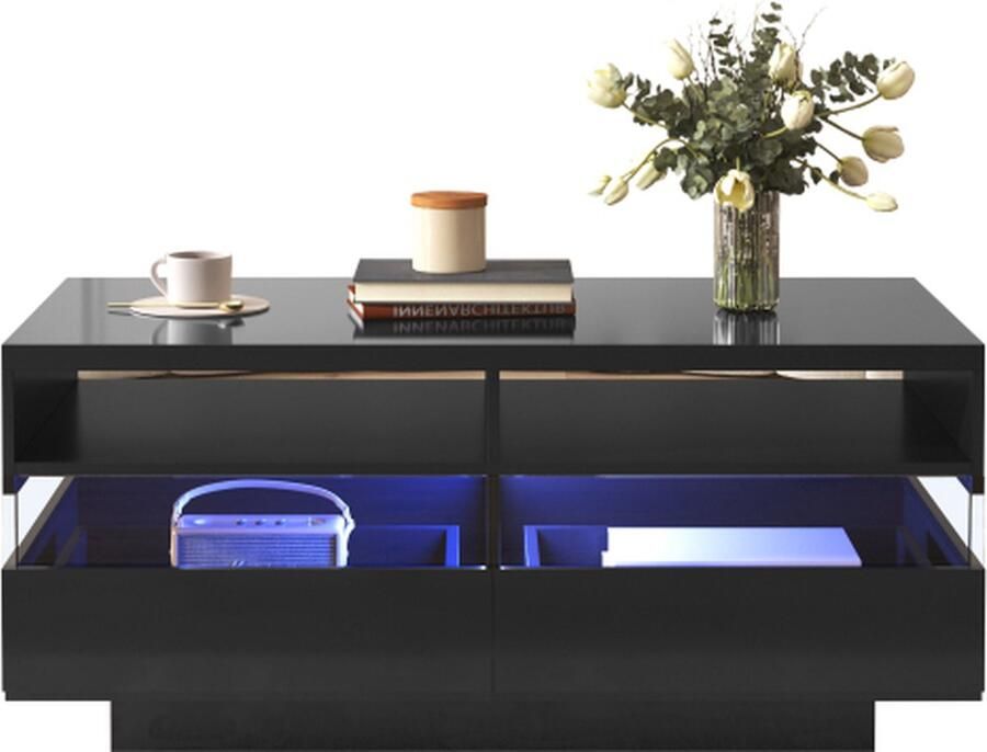 Merlooks Salontafel hoogglans woonkamertafel met twee opbergvakken en twee laden reflecterend acryllicht uniek visueel effect